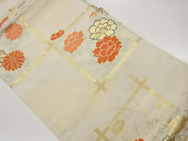 牡丹・菊に菱模様織出し名古屋帯